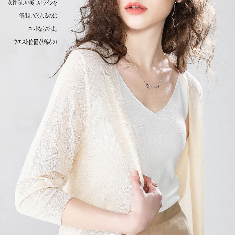 Sun-protective Shirt 2025 Summer Style Korean Style OL Elegant Cardigan V-neck Loose plus size Women's Knitwear