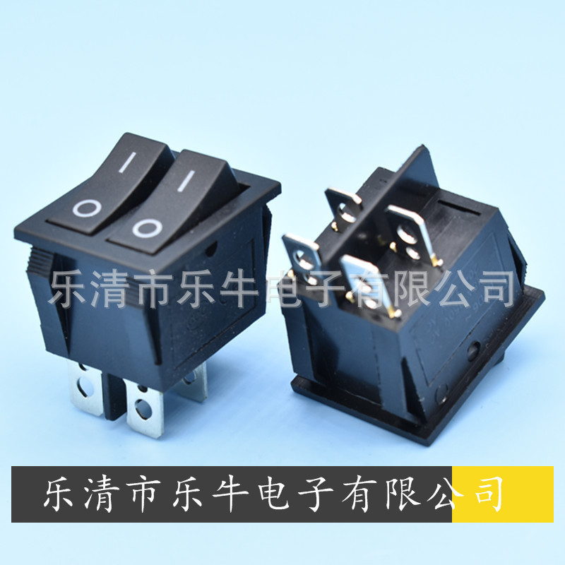 4脚双按键翘板开关 KCD6 双联黑色船型开关 KCD3双排电源开关