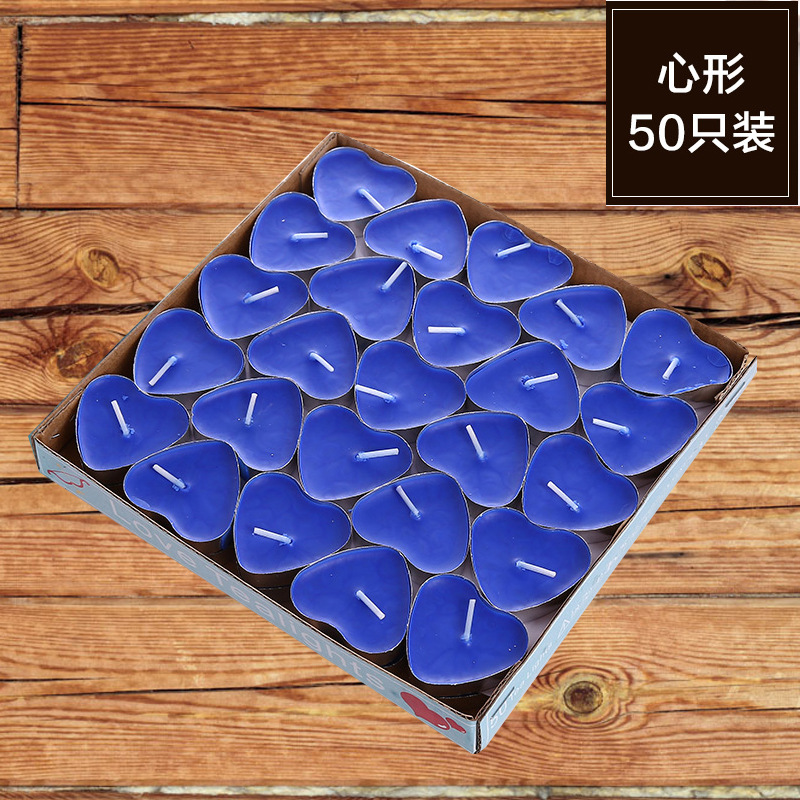 Velas de té con forma de corazón de melocotón azul (caja/50 unidades)