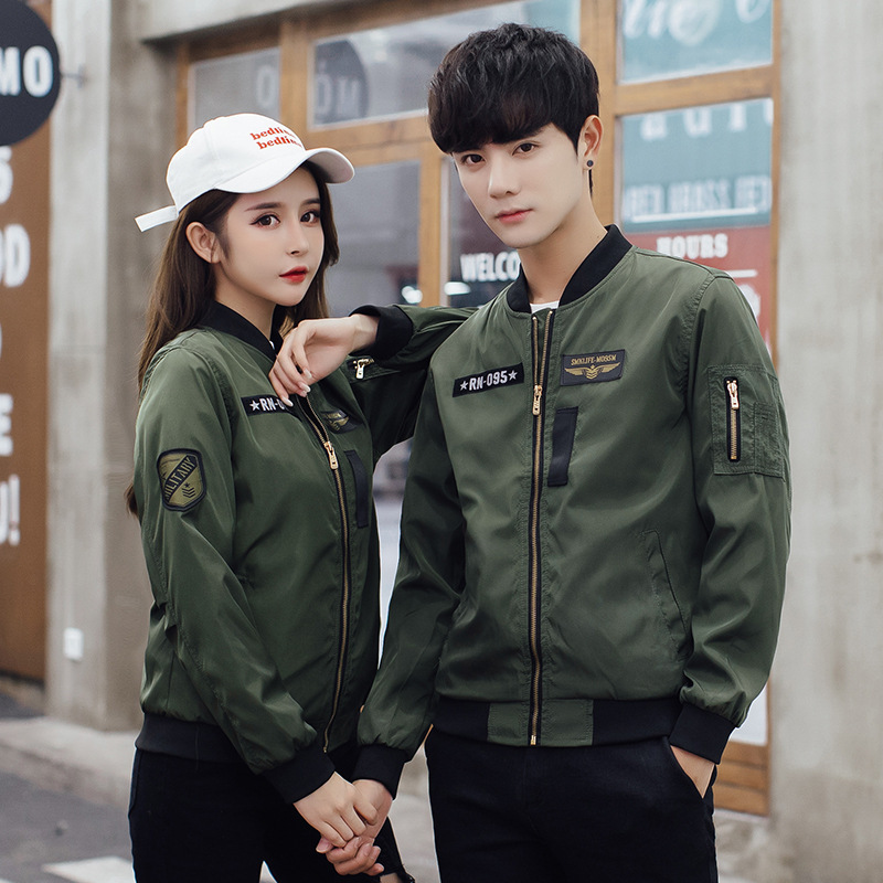 Flight Suit Couple Outfit Baseball Jacket Sports Jacket Men's Air Force One Trendy Badge Design Spring and Autumn Style Stand Collar