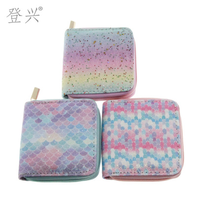 new pattern Sequins laser Serpentine Gradient color PU Short paragraph small wallet student Bags for children clutch bag Manufactor wholesale
