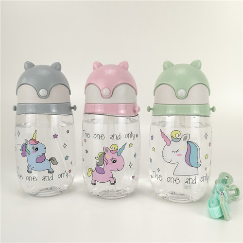 Baby learning to drink cup children's straw cup, anti-shatter, anti-leak plastic cup, fox sliding lid belt student cup