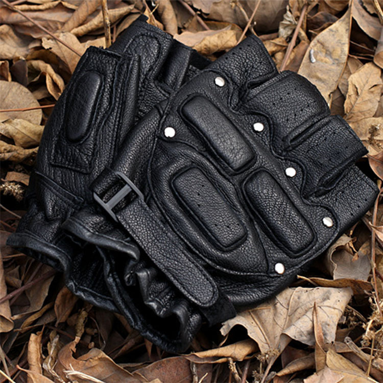 Piel de oveja medio dedo guantes de fitness hombres y mujeres bicicleta de montaña CS deportes transpirable montar medio dedo guantes tácticos