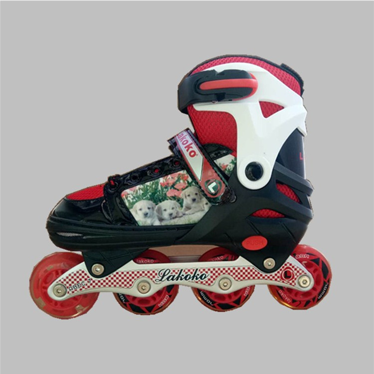 Factory direct row adjustable children's skates single flash wheel blue and white roller skates