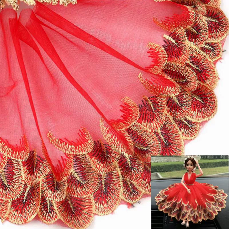 JunChao Lace: Golden Wire Mesh Peacock Feather Embroidered Lace Trim for Textiles, Crafts, and Dolls