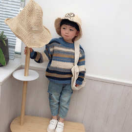 2025秋冬季新款韩版儿童圆领上衣男女童条纹针织长袖马海毛薄毛衣