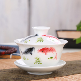 High white glaze blue and white porcelain cover Bowl ceramic three only cover bowl eight treasure tea special tea bowl a variety of optional