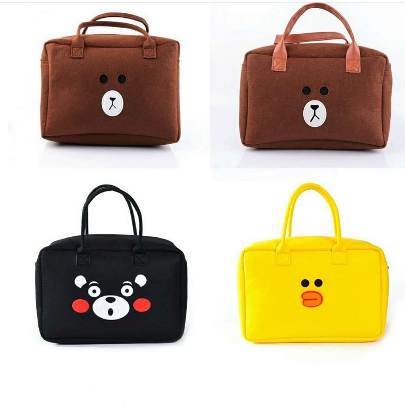 新款毛毡卡通图案加厚款购物袋大容量外出手提行李收纳包