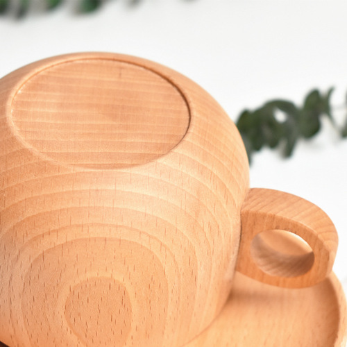 新品上市 榉木咖啡杯三件套实木杯子 木制带手柄咖啡杯水杯茶杯