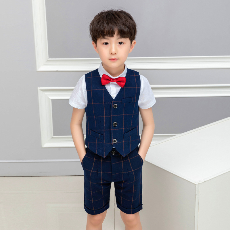 夏季童装2024新款男童西装马甲套装韩版六一儿童节礼服短袖工厂潮