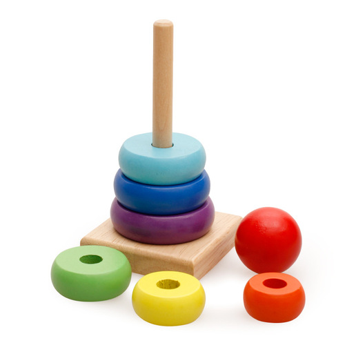 Wooden balls wooden rainbow tower children's large colorful ring puzzle game Jenga tumbler wooden toy