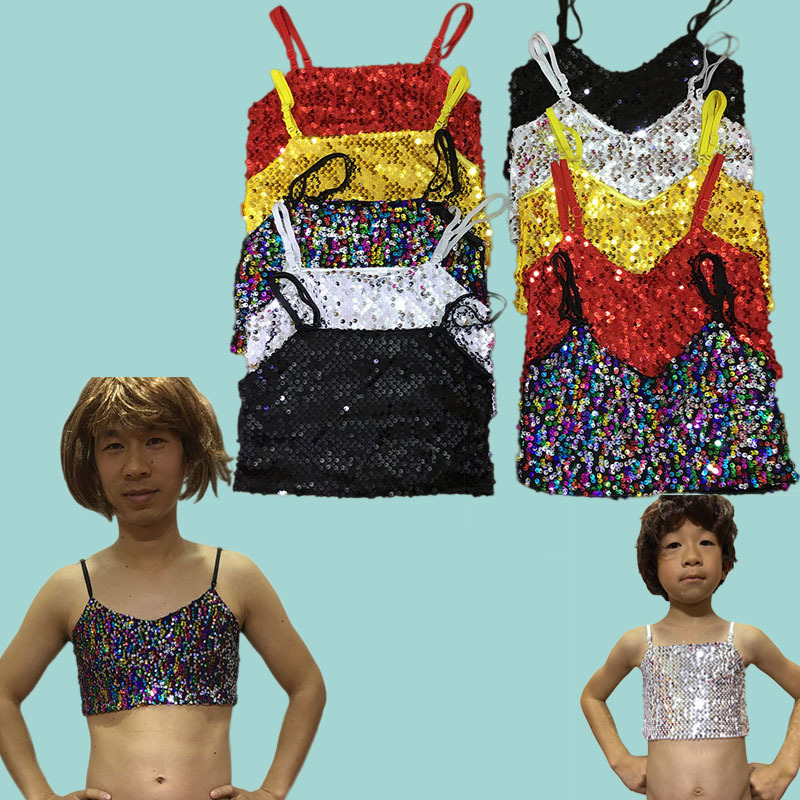 Niños y niñas empresa celebración Gala caridad Reunión Anual banda elástica ajustable lentejuelas elástica camisola expuesta ombligo
