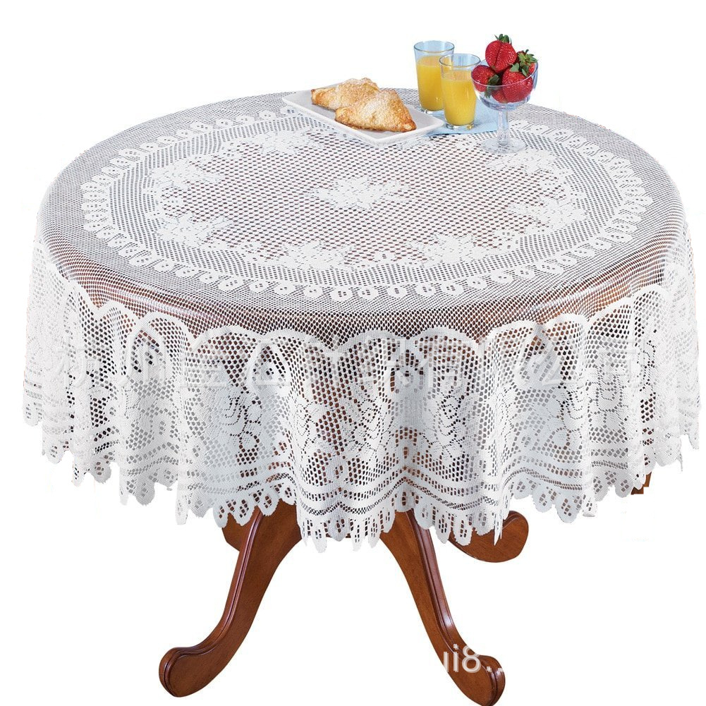 Korean, European and American Warp Lace Tablecloth Trendy Rose Lace Knitted Round Tablecloth Three-color White Beige Green