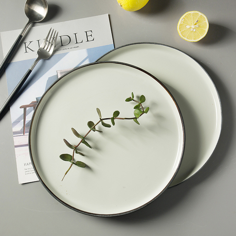 Fábrica creativa vintage placa de cerámica vajilla disco plano restaurante occidental plato de carne 8 pulgadas plato de 10 pulgadas al por mayor