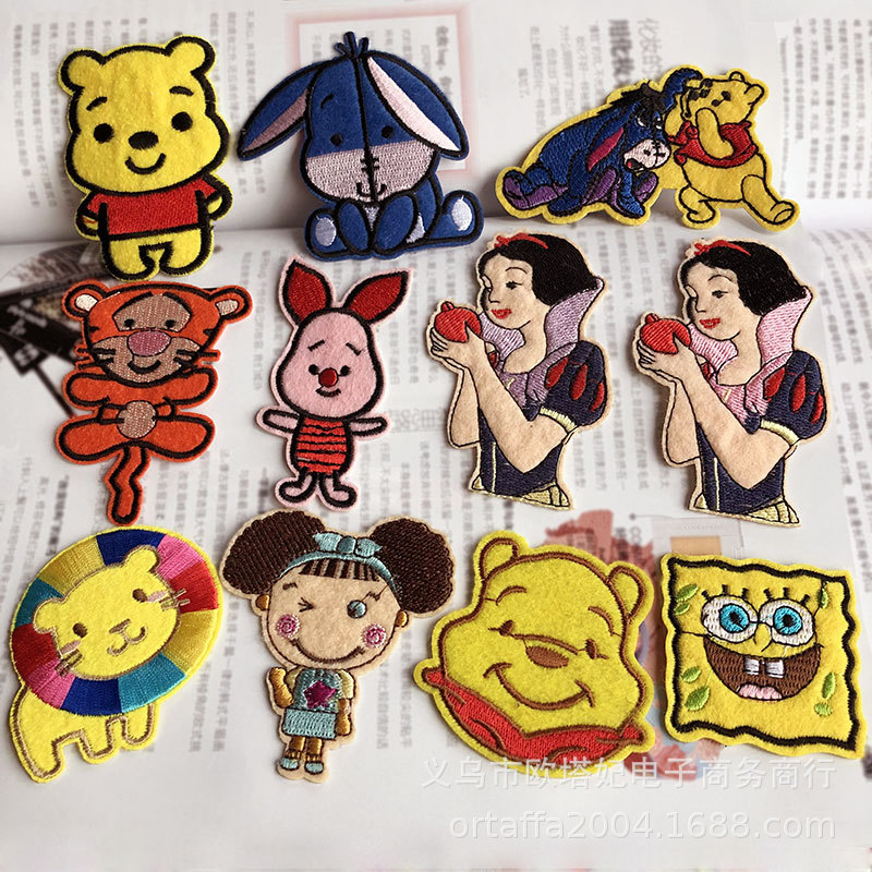 卡通刺绣布贴外贸绣花贴狮子老虎小熊补丁贴背胶熨烫贴布女孩辅料