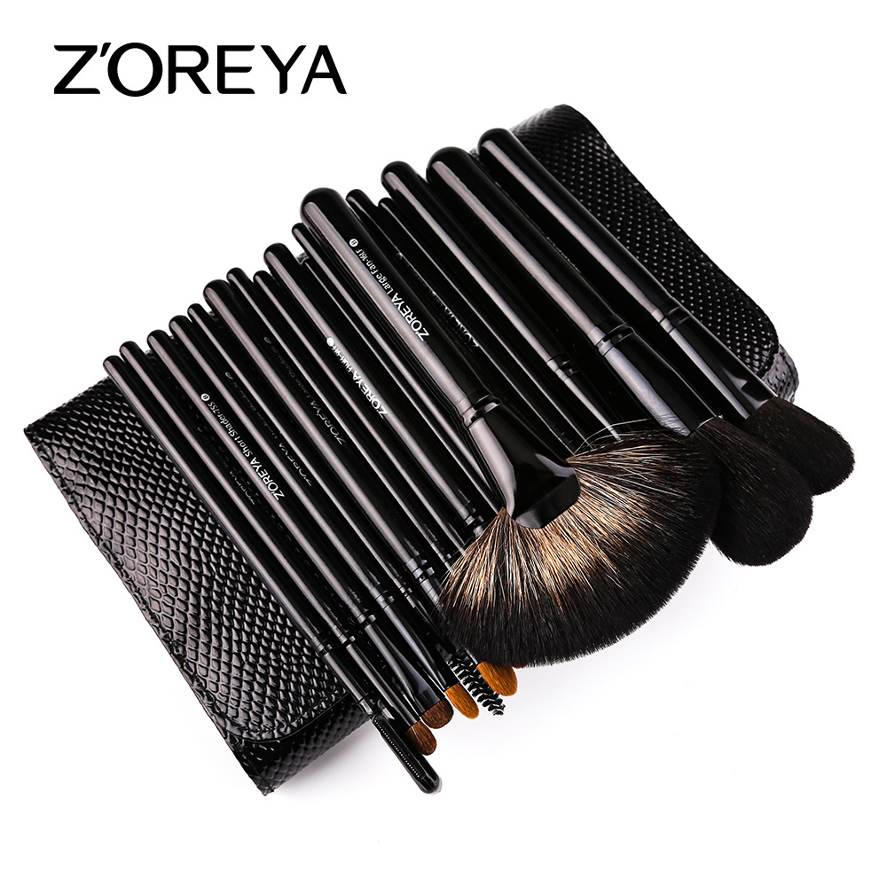 Zhuolya patrón de cuero de cocodrilo rojo 21 piezas conjunto completo cepillo de maquillaje de lana mango de madera herramientas de maquillaje conjunto de cepillo de maquillaje