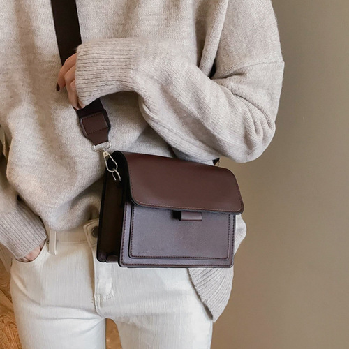 New small bag for women  spring new fashion ins versatile wide shoulder strap small square bag retro single shoulder crossbody