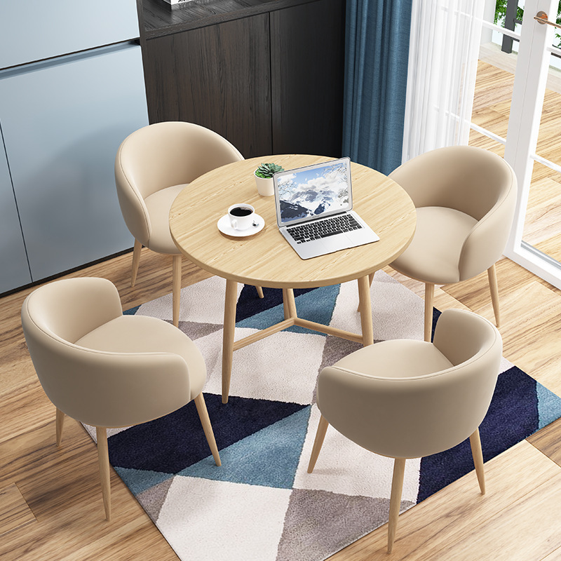 Solid Wood Negotiation Reception Table and Chair Simple Combination Milk Tea Shop Reception Office Leisure Small Round Negotiation Nordic Table