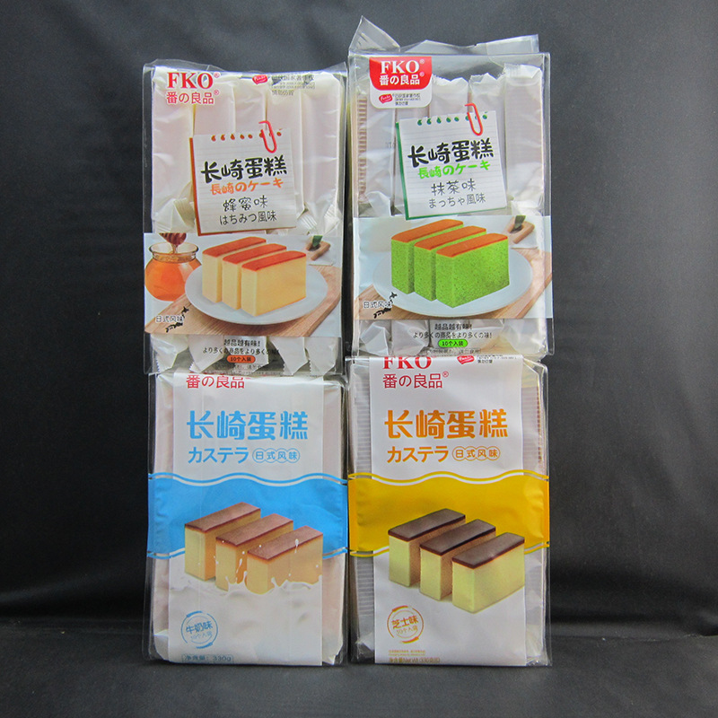 国产FKO长崎蛋糕牛奶蜂蜜抹茶芝士4味330g早餐糕点一箱12包保3月
