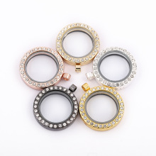速卖通爆款DIYFloating locket30mm玻璃相框吊坠镶钻圆形光面相盒