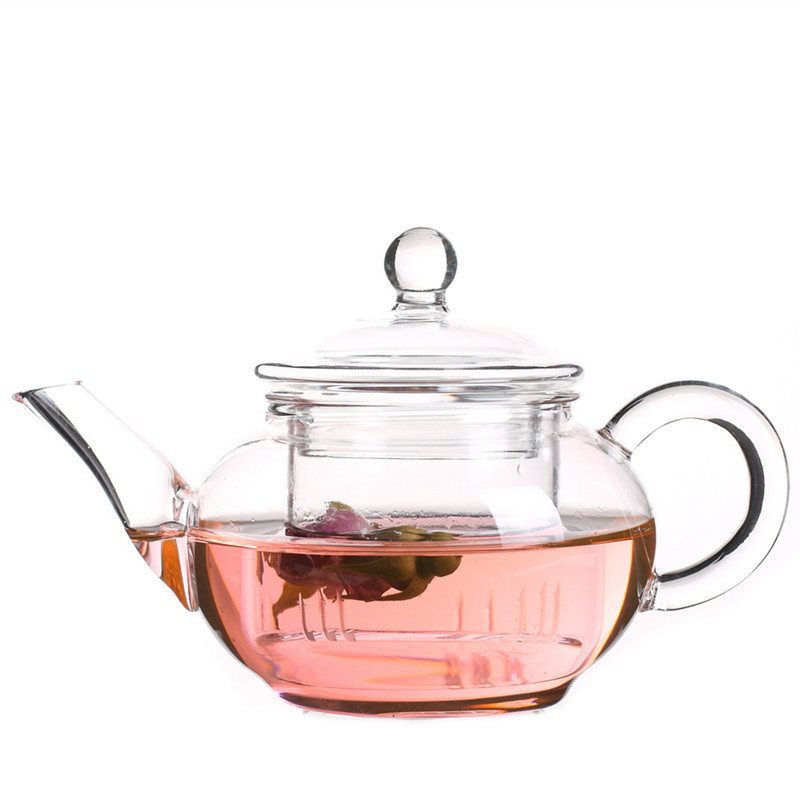 Estufa té hirviendo juego de té de vidrio resistente al calor tetera de flores y plantas tetera con forro de filtro exquisita tetera de pequeña capacidad