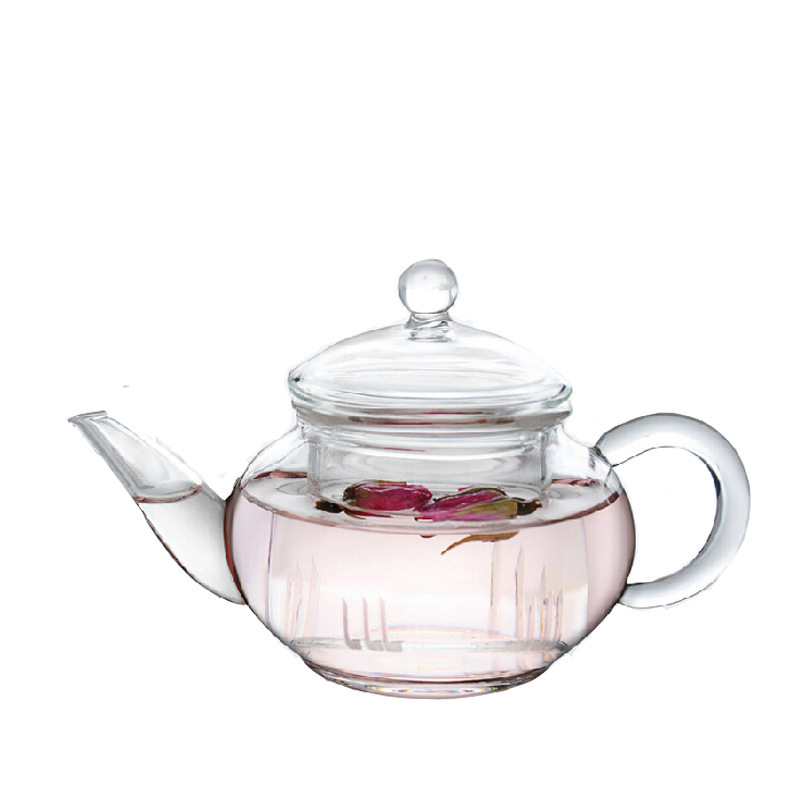 Estufa té hirviendo juego de té de vidrio resistente al calor tetera de flores y plantas tetera con forro de filtro exquisita tetera de pequeña capacidad