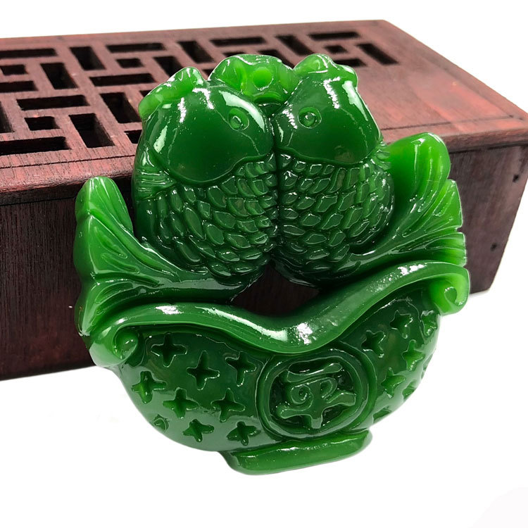 初沐外蒙料双鱼吊坠玉坠批发和田玉石福星平安美玉赠礼双鱼纳福