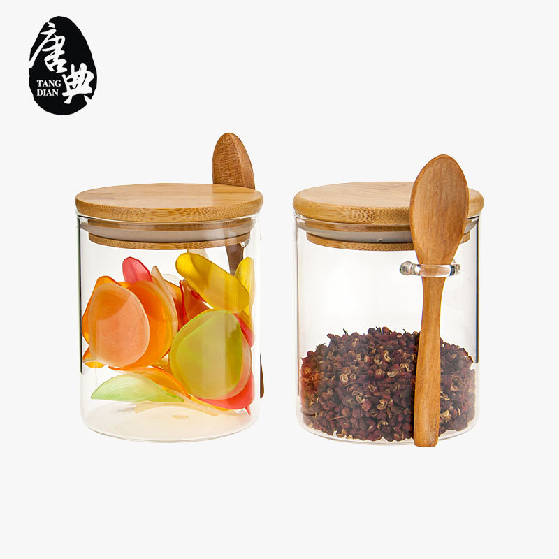 Tarro para condimentos con cuchara, botella para almacenar granos de café y leche en polvo, botella para especias, contenedor de clasificación para cocina, tarro de vidrio de borosilicato alto