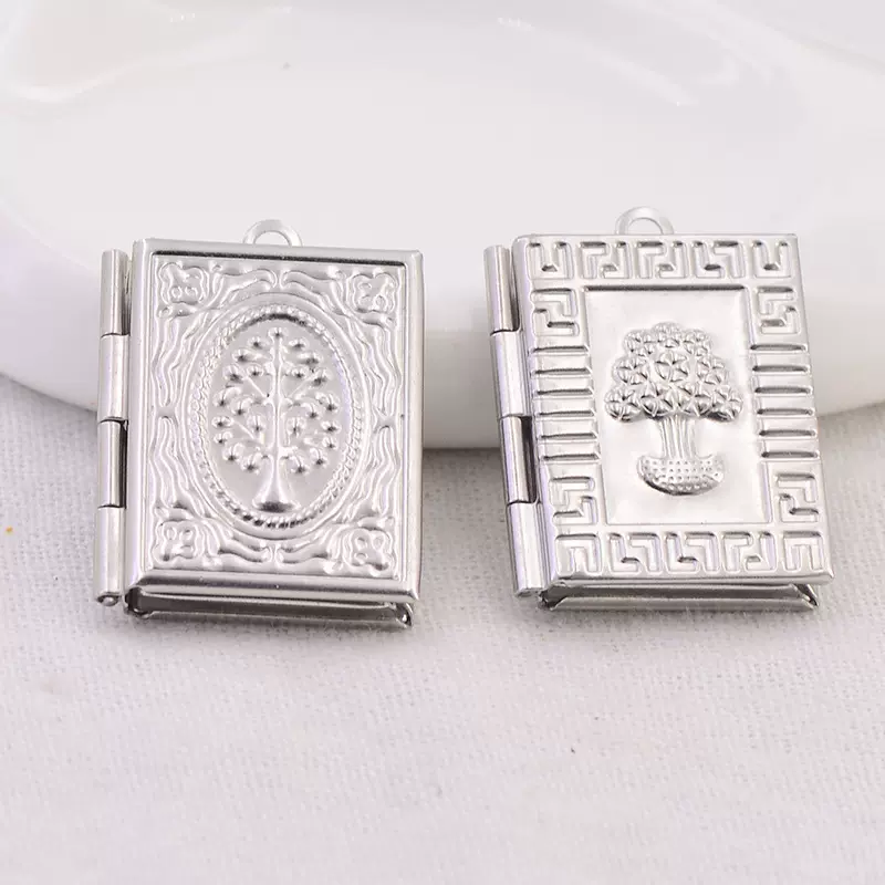 女士首饰不锈钢方形复古相盒 可打开香水挂件  项链吊坠配件