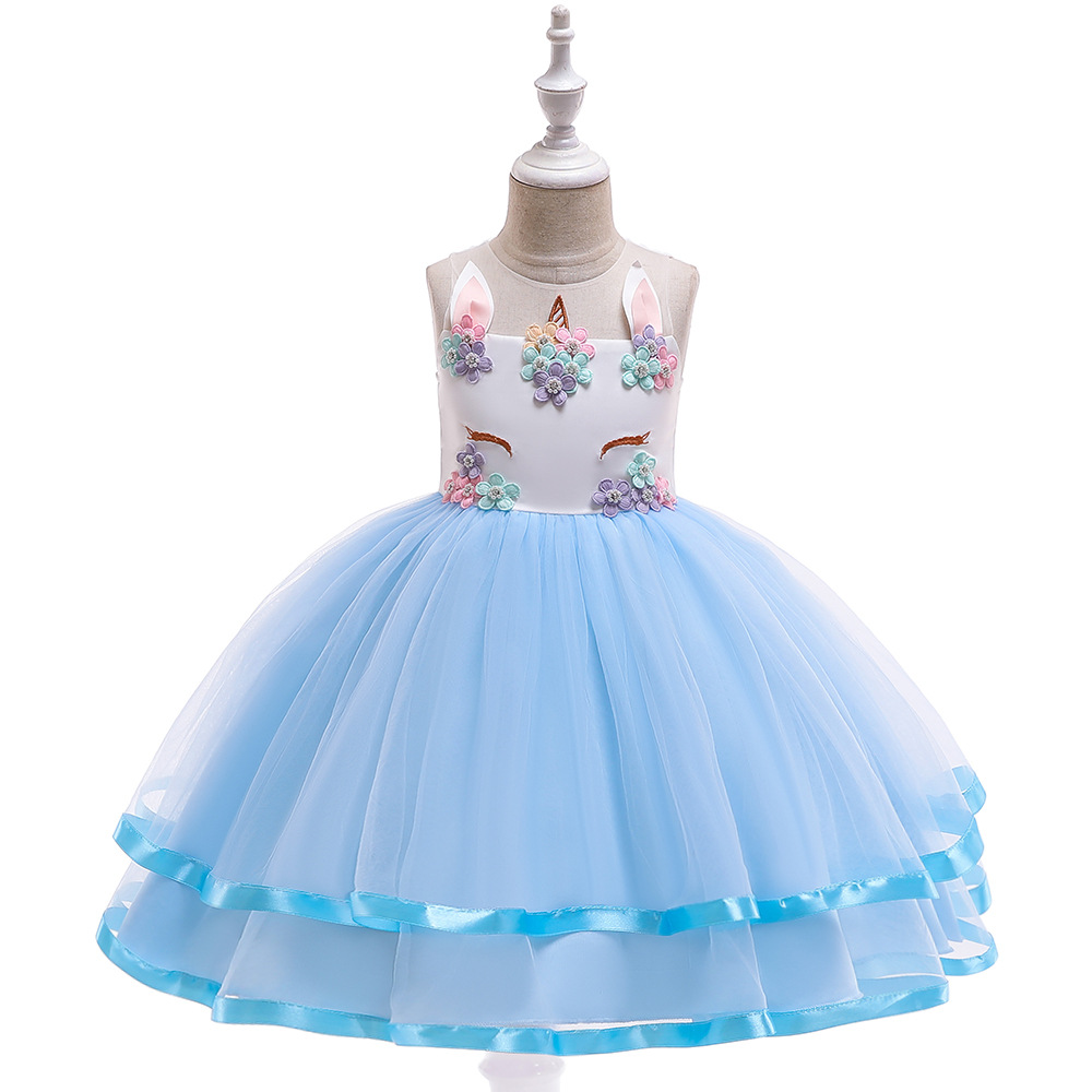 Cross Border Girl Dress Rainbow Unicorn Tail Dress Mesh Cake Dress Pony Cartoon Princess Dress cosplay