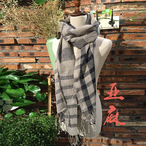 Cross-border foreign trade plaid cotton and linen scarf women's Japanese literary shawl long style warm sunshade scarf available for all seasons
