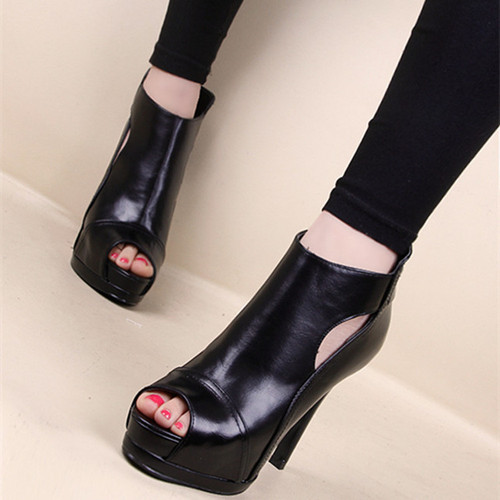 Black summer shoes, women's new all-matching four-season Korean waterproof platform fish-mouth high heels, spring slim single shoes