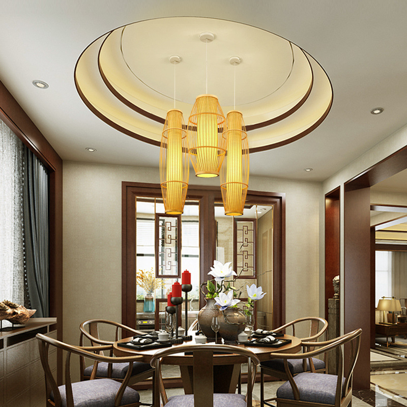 Lámpara de linterna de bambú para el hogar de estilo chino Zen lámpara de sala de té antigua casa de té pasillo japonés jaula de pájaros lámpara de Bambú