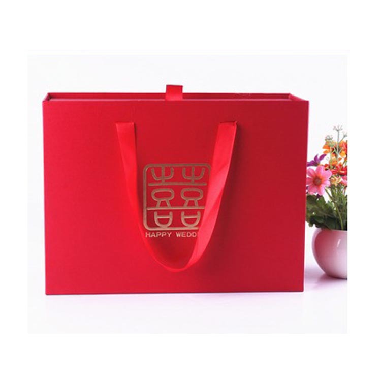 创意中国风喜字礼品盒婚礼大红手提抽屉 双喜家有喜事烫金喜糖盒