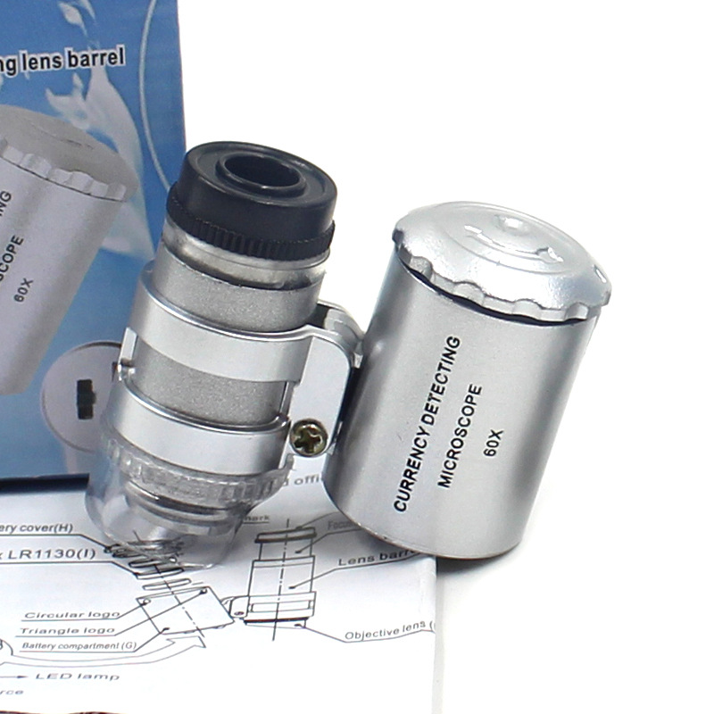 Factory Direct Sale, Money-Counting Band with Light, 60x Mini Optical Microscope, Antique Jewelry Appraisal Magnifying Glass 9882