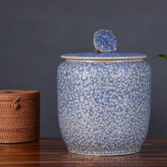 景徳鎮手作り創作陶器米筒（蓋付き、防湿・防虫・密封、茶葉筒、雑穀保存容器、油入れ）
