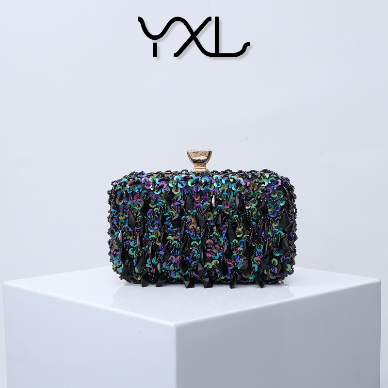 Nueva rebordeado bordado banquete bolsa señora embrague hecho a mano con cuentas bolso de noche borla bolsa de vestir al por mayor