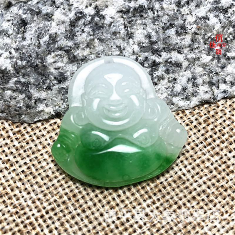 厂家批发 玉石石英岩玉仿翡翠 吊坠挂件杂石飘青绿花中佛玉器礼品