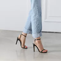 Черные летние туфли на high-heeled, сандалии на ремешке, коллекция 2023, тонкий ремешок