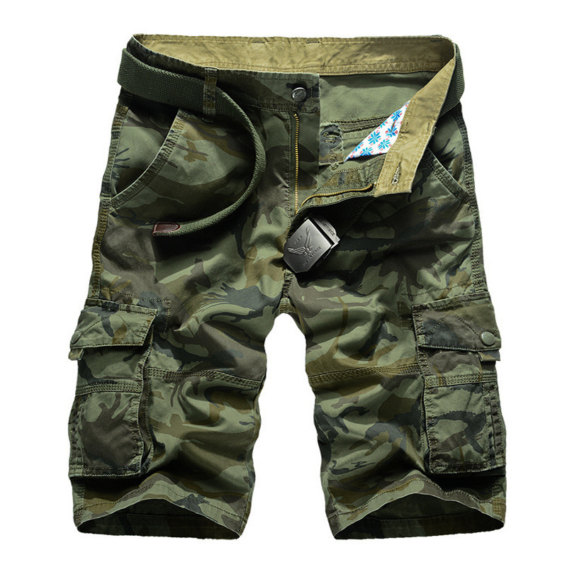 Summer Cotton Camouflage Shorts Men's Overalls Medium Pants Large Size Outdoor Sports Casual Pants Military Uniform Multi-Flap Pocket Pants Five-Quarter Pants