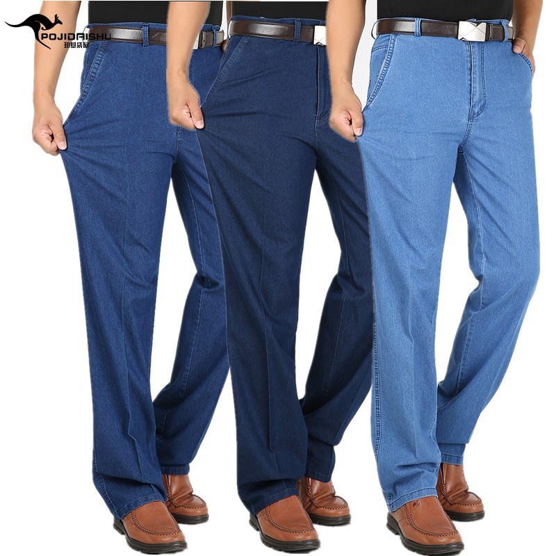 Perky Kangaroo Men's Jeans Spring and Summer Thin Business Casual High Waist Straight Stretch Middle-Aged Middle-Aged Pants