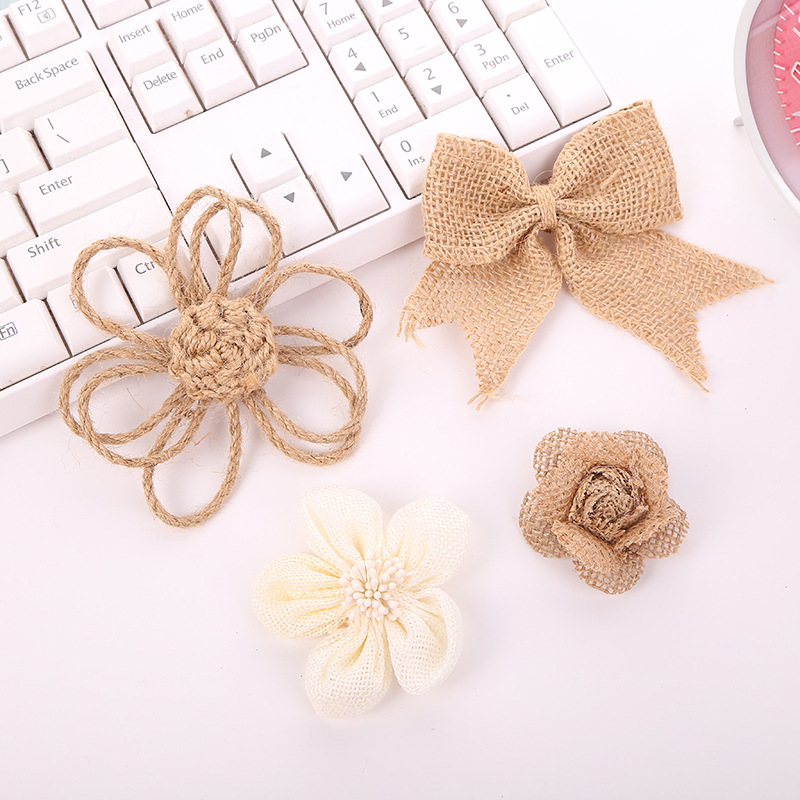 DIY饰品 鞋花帽花 麻布花朵圣诞婚庆派对工艺环保麻布花装饰用品