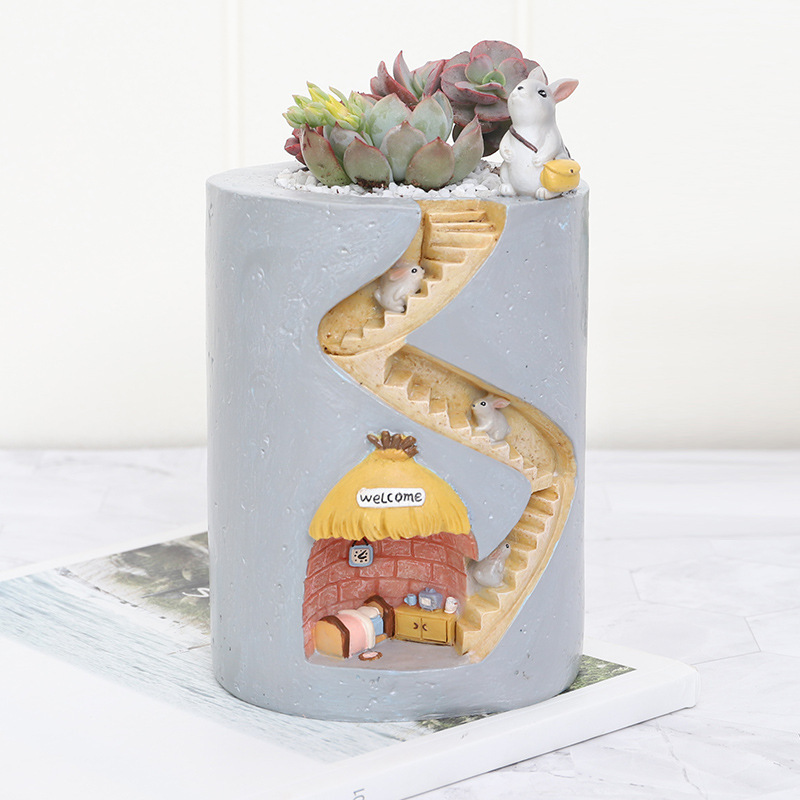 Resin crafts rabbit creative pen holder storage succulent flower pot home desktop decoration home gardening Pot Pot
