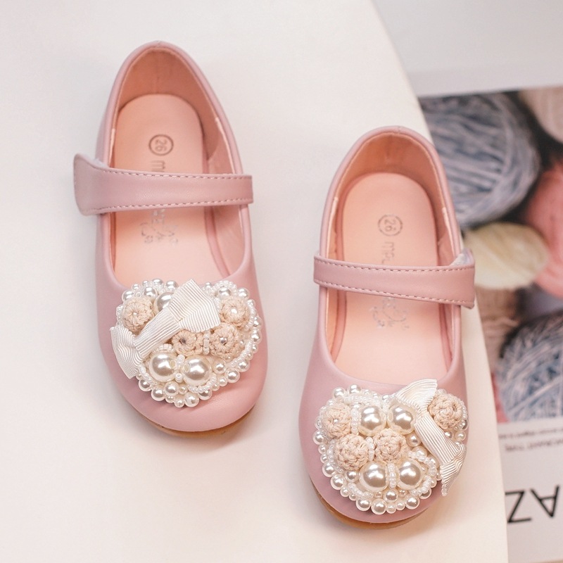 Japanese and Korean New Princess shoes Casual Flat Rhinestone dress Pearl Flat Flower Children's shoes girl dress shoes