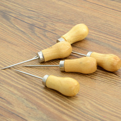 Original color wooden handle single gourd awl handmade leather perforation shoe patching thousand diamond drill tire puncture needle awl wholesale