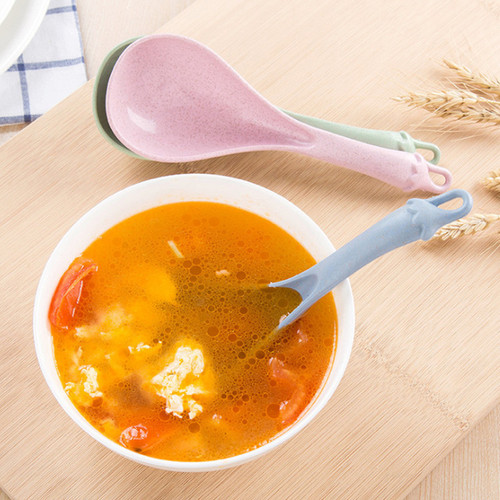 Thickened large long-handled soup spoon wheat straw household porridge spoon kitchen tableware rice spoon porridge spoon hot pot spoon