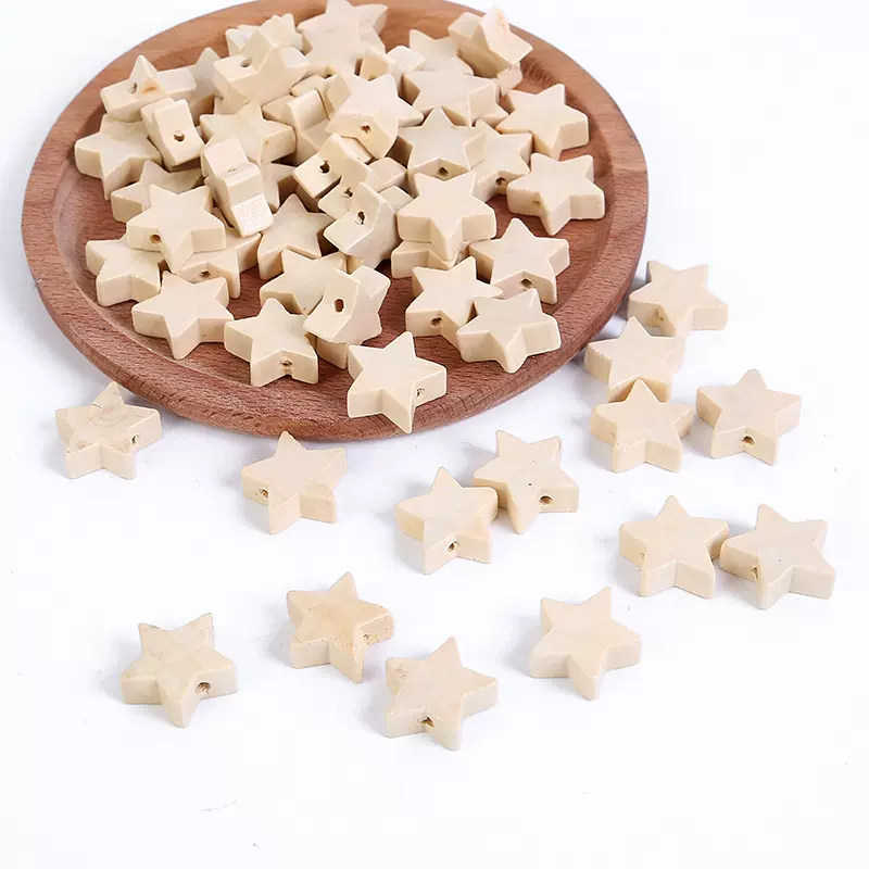 原木色19MM五角星木珠创意DIY手工串珠材料儿童饰品散珠木珠批发