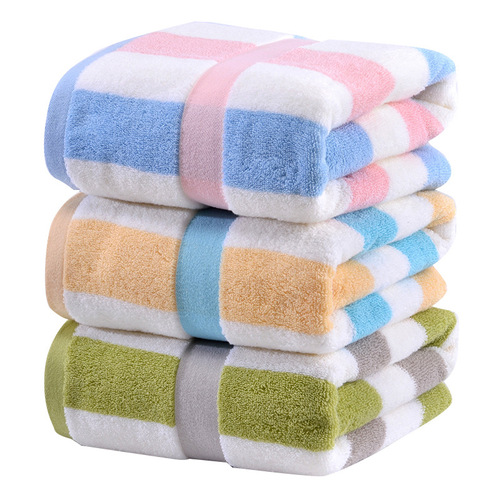 Multi-color adult bath towel 32 strands pure cotton color strip bath towel 70*140CM large terry soft absorbent and not easy to shed lint