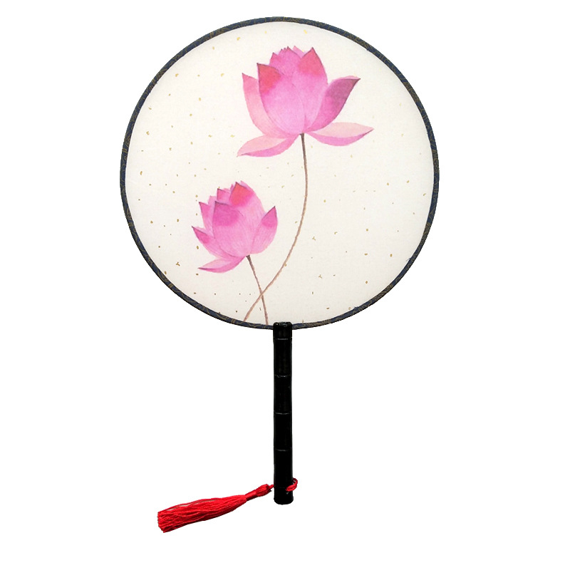 Hay en stock patrones opcionales transfronteriza ventilador de palacio de estilo chino clásico ventilador redondo estilo antiguo primavera