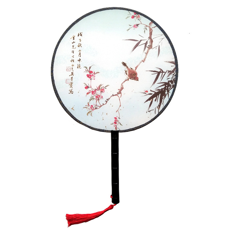 Hay en stock patrones opcionales transfronteriza ventilador de palacio de estilo chino clásico ventilador redondo estilo antiguo primavera
